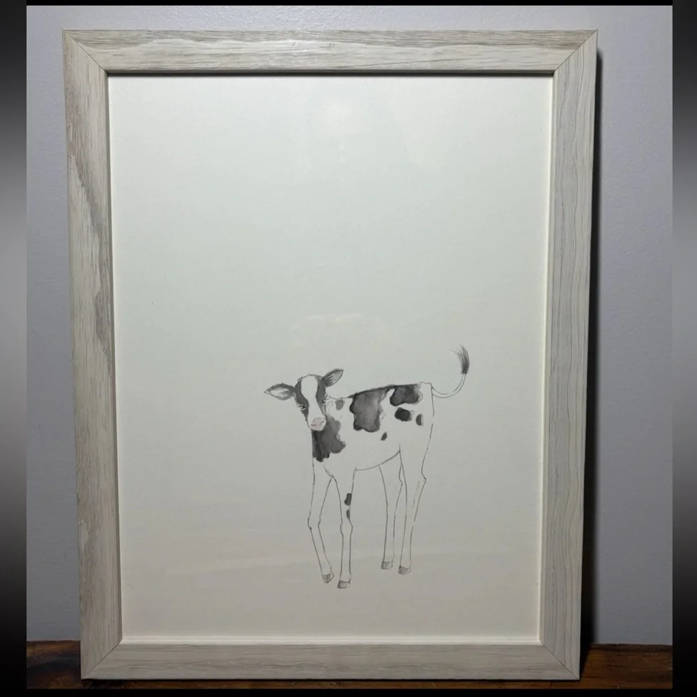 Restoration Hardware Baby & Child Watercolor Animal print Cow framed art